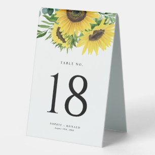 Watercolor Sunflowers and Eucalyptus Wedding Table Tent