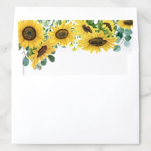 Watercolor Sunflowers and Eulcayptus Wedding Envelope Liner