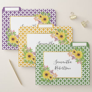 Watercolor sunflowers and geometric pattern file folder