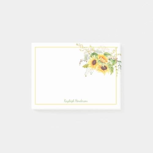 Watercolor Sunflowers and Greenery Personalized Post_it Notes