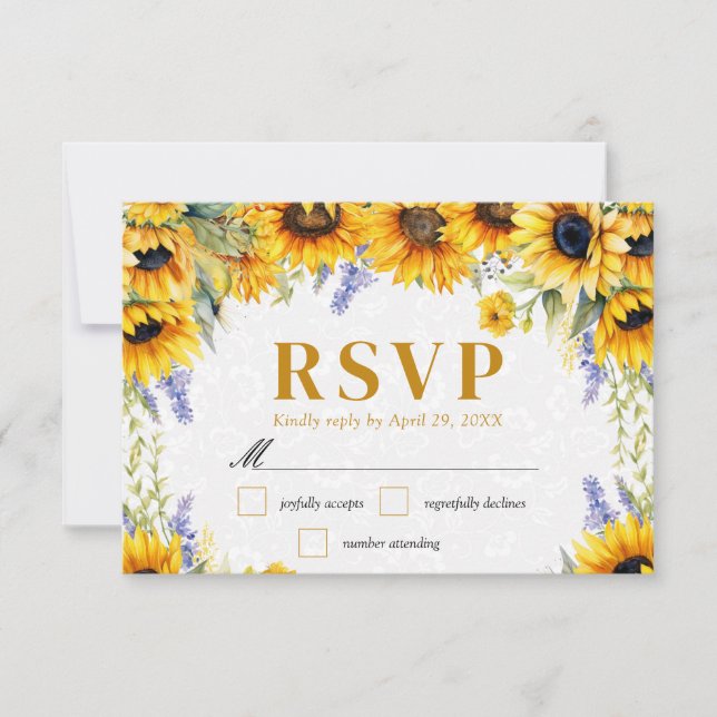 Watercolor Sunflowers and Lupins Wedding RSVP Card (Front)