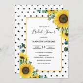 Watercolor Sunflowers and polka dots Bridal Shower Invitation (Front/Back)