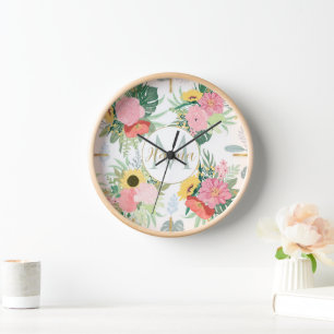Watercolor Sunflowers and Poppies Botanical Clock