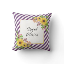 Watercolor sunflowers and purple striped pattern