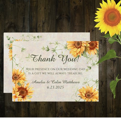 Watercolor Sunflowers and Vines  Thank You Card