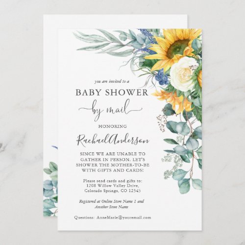 Watercolor Sunflowers Baby Shower by Mail Invitation