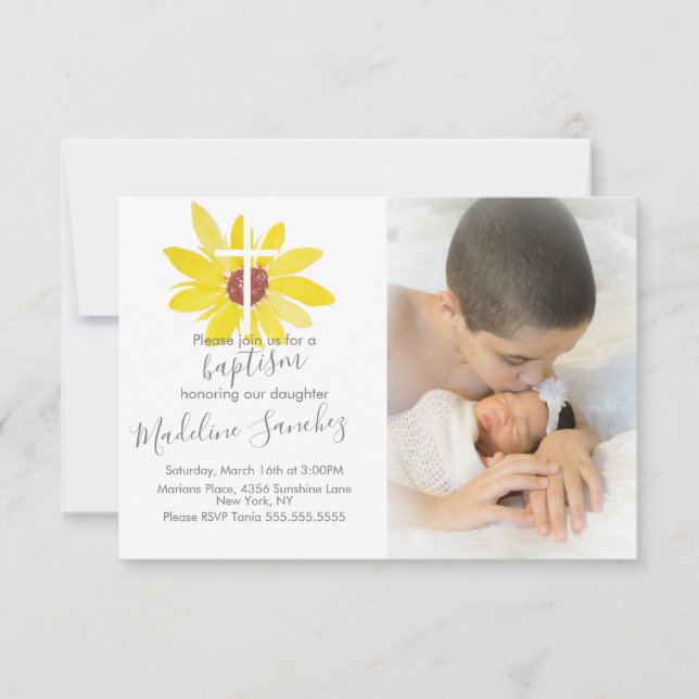 Watercolor Sunflowers Baptism  Baby Dedication   Invitation (Front)