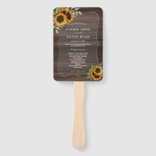 Watercolor Sunflowers Barn Frame Wedding Program Hand Fan