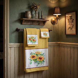 Watercolor sunflowers bath towel set