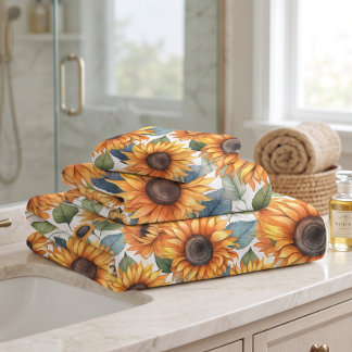 Watercolor Sunflowers Bath Towel Set