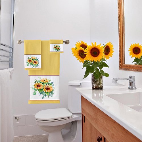 Watercolor sunflowers bath towel set