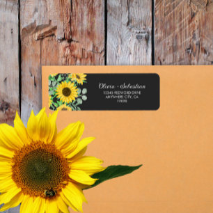 Watercolor Sunflowers Black Return Address Label