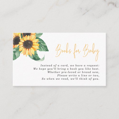 Watercolor Sunflowers Books for Baby Enclosure Card