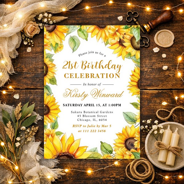 Watercolor Sunflowers Border Frame  Birthday Invitation (Creator Uploaded)