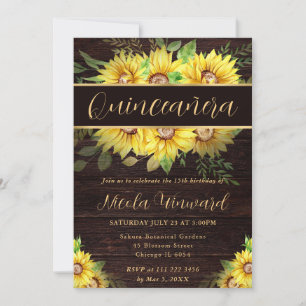 Watercolor Sunflowers Border Frame Quinceanera Invitation