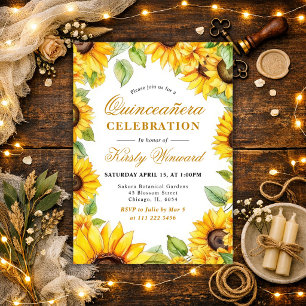 Watercolor Sunflowers Border Frame Quinceanera Invitation