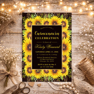 Watercolor Sunflowers Border Frame Quinceanera Invitation