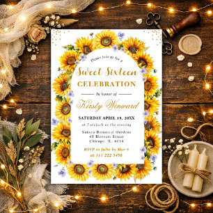 Watercolor Sunflowers Border Frame Sweet 16 Invitation