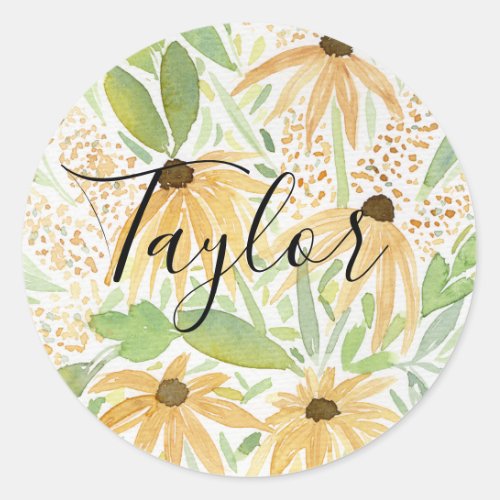 Watercolor Sunflowers Botanical Art  Classic Round Sticker