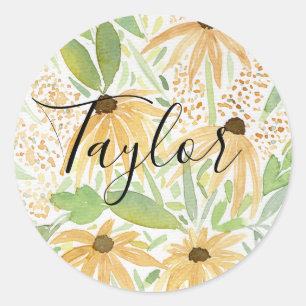 Watercolor Sunflowers, Botanical Art Classic Round Sticker
