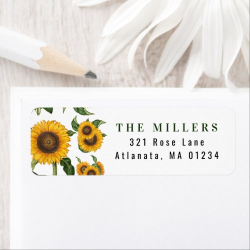 Watercolor Sunflowers Botanical Foliage Greenery Label