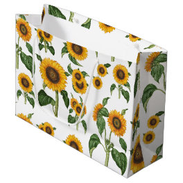 Watercolor Sunflowers Botanical Foliage Greenery Large Gift Bag