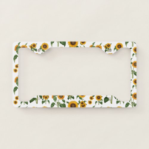 Watercolor Sunflowers Botanical Foliage Greenery License Plate Frame