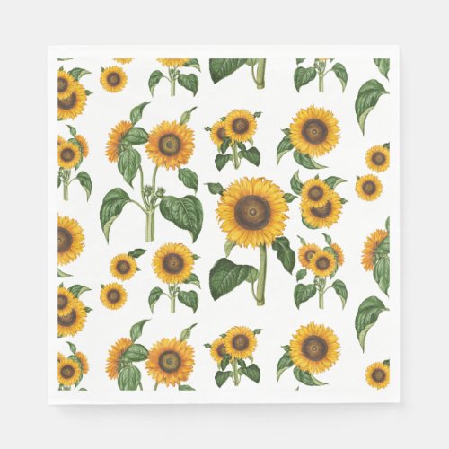 Watercolor Sunflowers Botanical Foliage Greenery Napkins