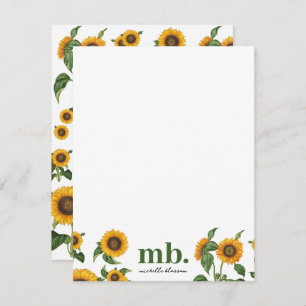 Watercolor Sunflowers Botanical Foliage Greenery Note Card