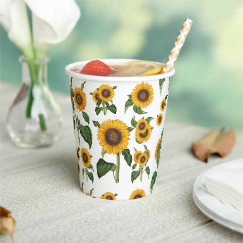 Watercolor Sunflowers Botanical Foliage Greenery Paper Cups