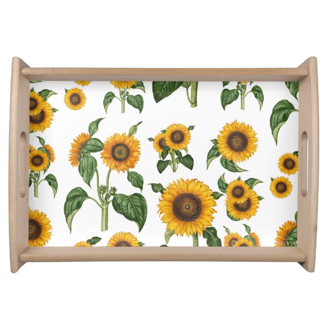 Watercolor Sunflowers Botanical Foliage Greenery Serving Tray (Front)