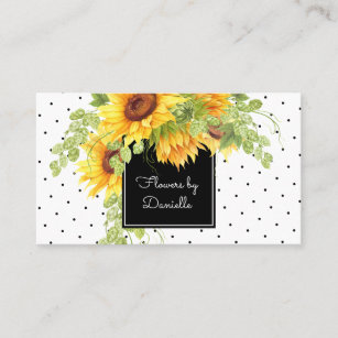 Watercolor Sunflowers Bouquet and Polka Dots Business Card