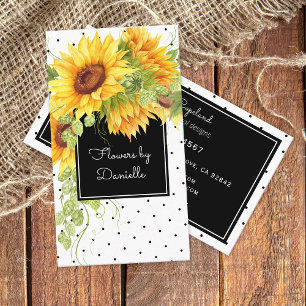 Watercolor Sunflowers Bouquet and Polka Dots Business Card