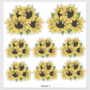 Watercolor Sunflowers Bouquet Contour Stickers