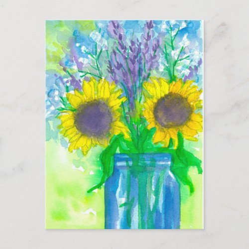 Watercolor Sunflowers Bouquet Postcard