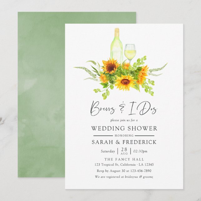 Watercolor Sunflowers Brews before the I Do's Invitation (Front/Back)
