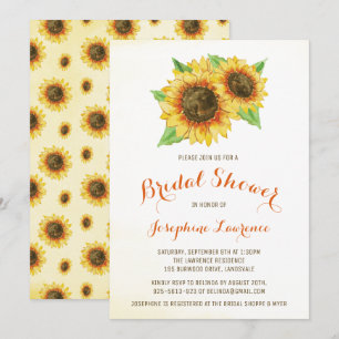 Watercolor Sunflowers Bridal Shower Invitations