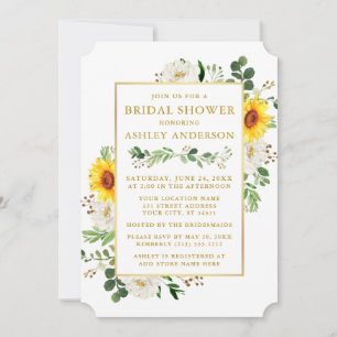 Watercolor Sunflowers Bridal Shower White Floral Invitation