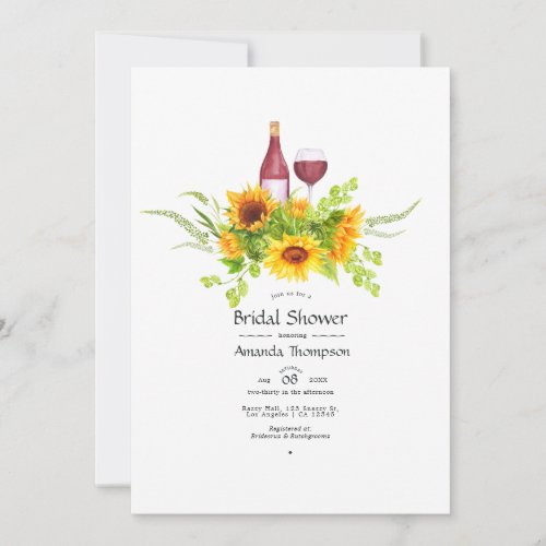 Watercolor Sunflowers Bridal Shower Wine Tasting Invitation