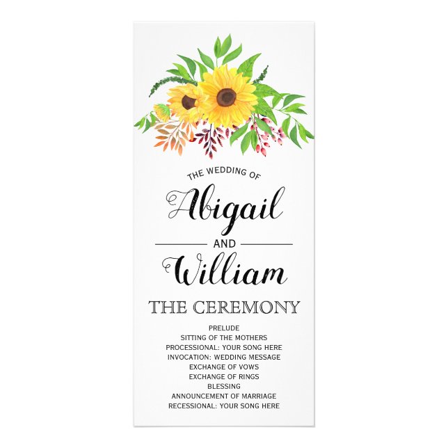 Watercolor sunflowers BUDGHET wedding program (Front)
