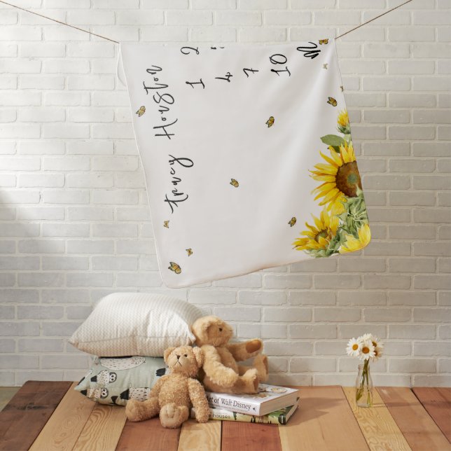 Watercolor Sunflowers & Butterflies Baby Blanket (In Situ)
