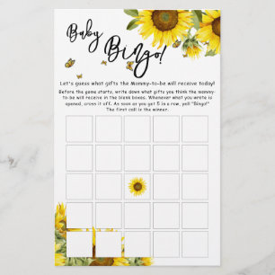 Watercolor Sunflowers & Butterfly Baby Bingo Game