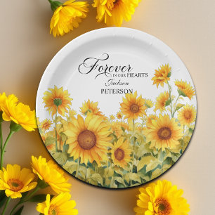 Watercolor Sunflowers Celebration Of Life Funeral Paper Plates