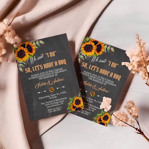 Watercolor Sunflowers Chalkboard Wedding I DO BBQ Invitation