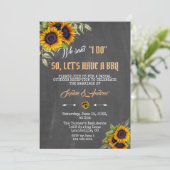 Watercolor Sunflowers Chalkboard Wedding I DO BBQ Invitation (Standing Front)