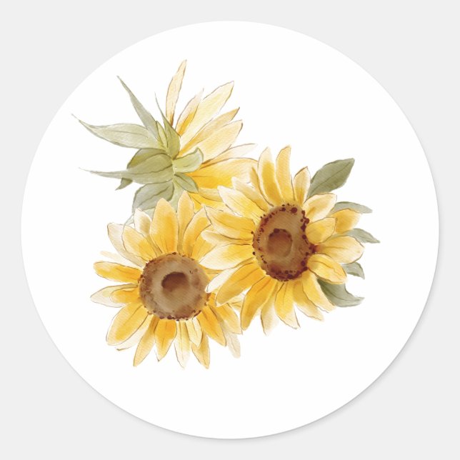 Watercolor Sunflowers Classic Round Sticker (Front)