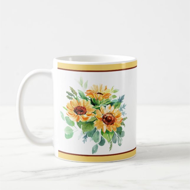 Watercolor sunflowers coffee mug (Left)