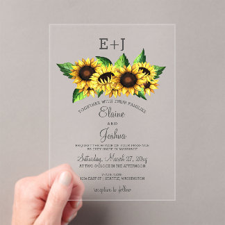Watercolor Sunflowers Country Rustic Wedding Acrylic Invitations