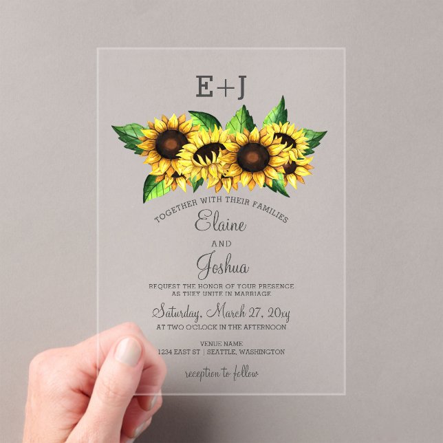 Watercolor Sunflowers Country Rustic Wedding Acrylic Invitations (Insitu (Handheld))