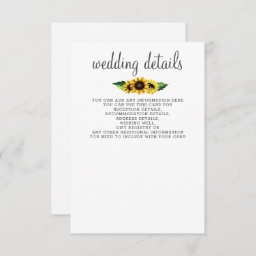 Watercolor Sunflowers Country Rustic Wedding Enclosure Card